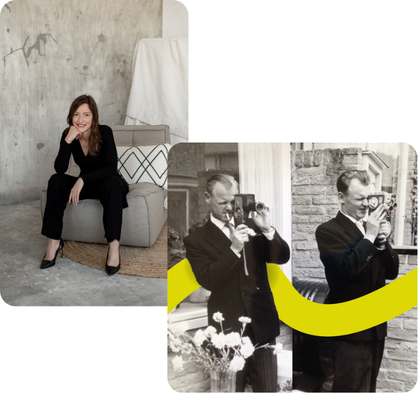 Suzanne en historische foto van reclamebureau Han Snel